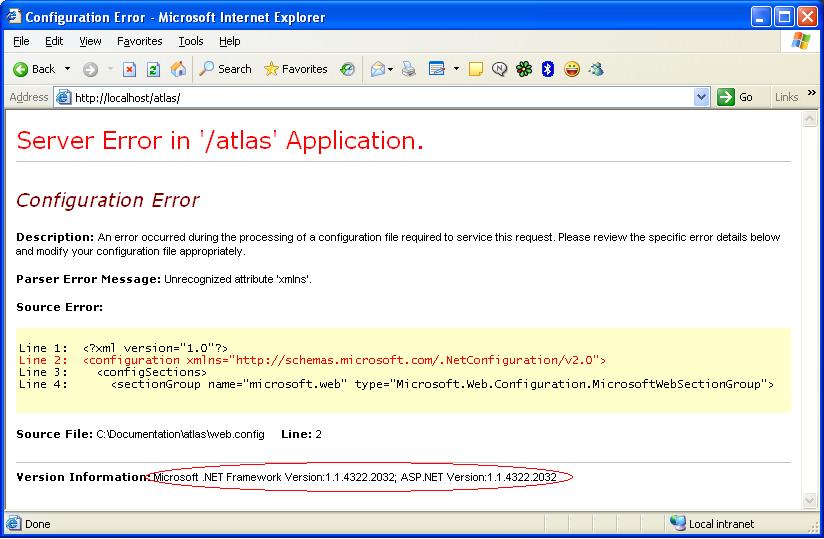 Atlas Error when using .Net Framework 1.1